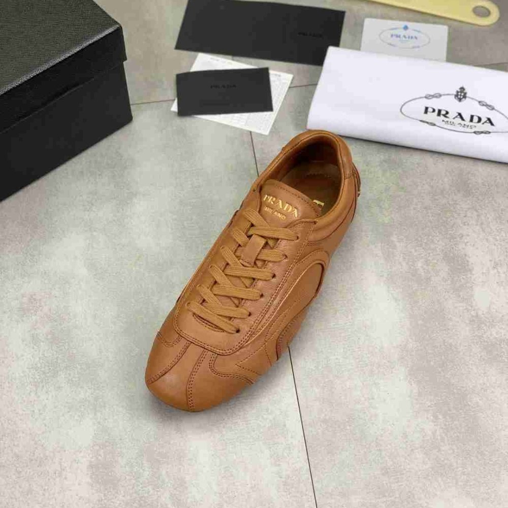 Pra*a Montecarlo Re Edition 2005 Antiqued Nappa Leather Sneakers Caramel 4E1165 EFX F098L F G000