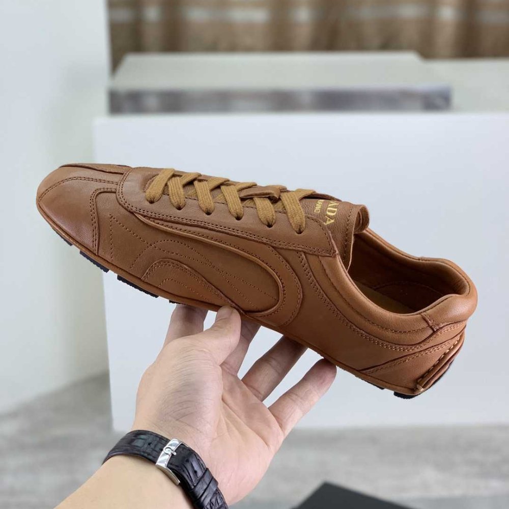 Pra*a Montecarlo Re Edition 2005 Antiqued Nappa Leather Sneakers Caramel 4E1165 EFX F098L F G000