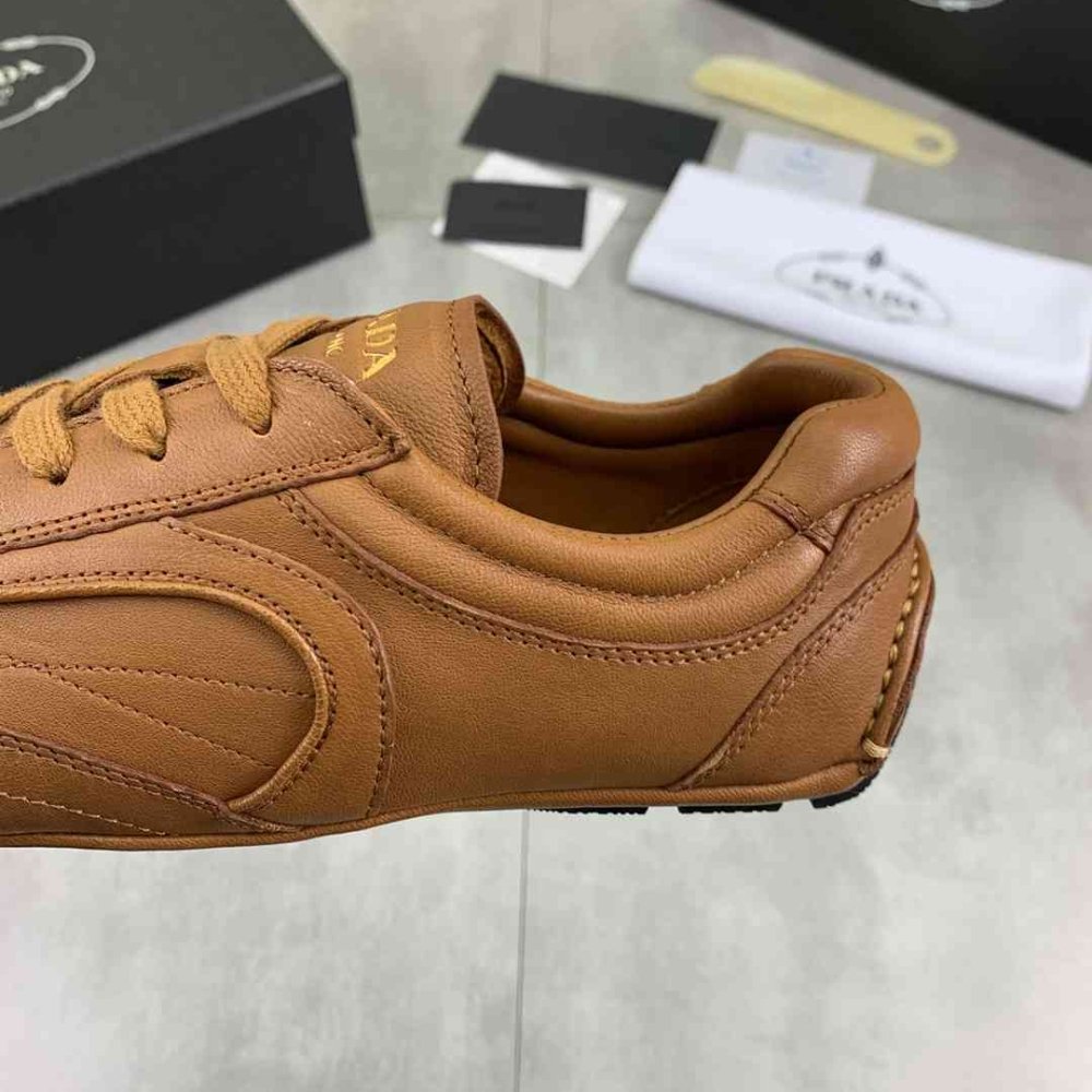 Pra*a Montecarlo Re Edition 2005 Antiqued Nappa Leather Sneakers Caramel 4E1165 EFX F098L F G000