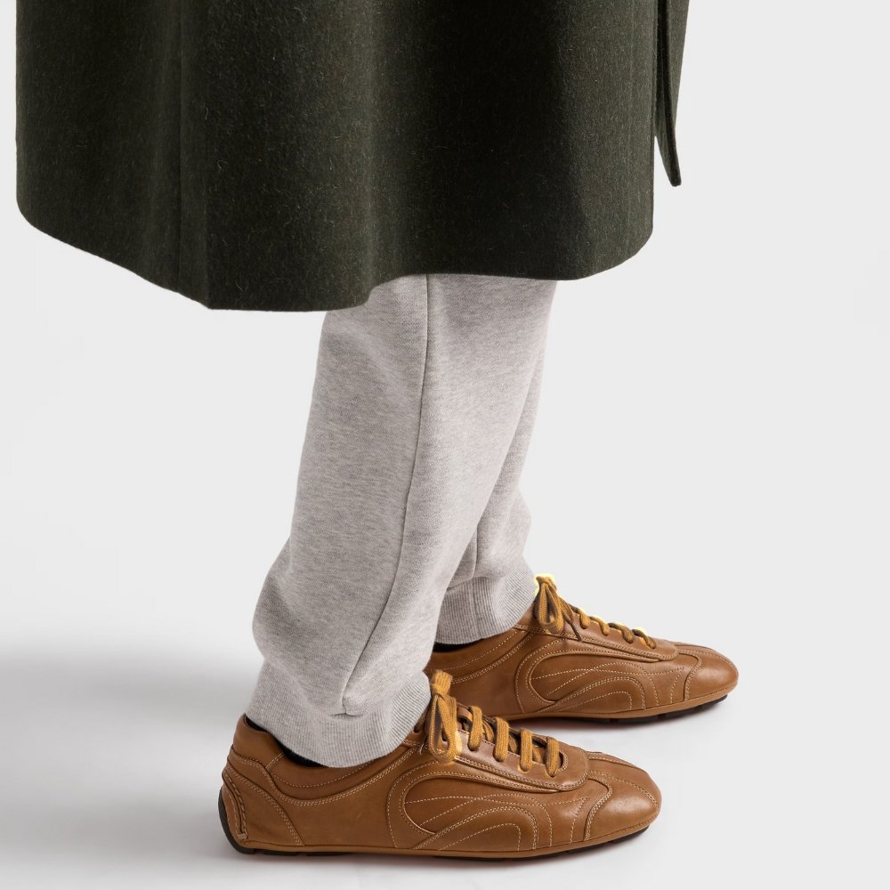 Pra*a Montecarlo Re Edition 2005 Antiqued Nappa Leather Sneakers Caramel 4E1165 EFX F098L F G000